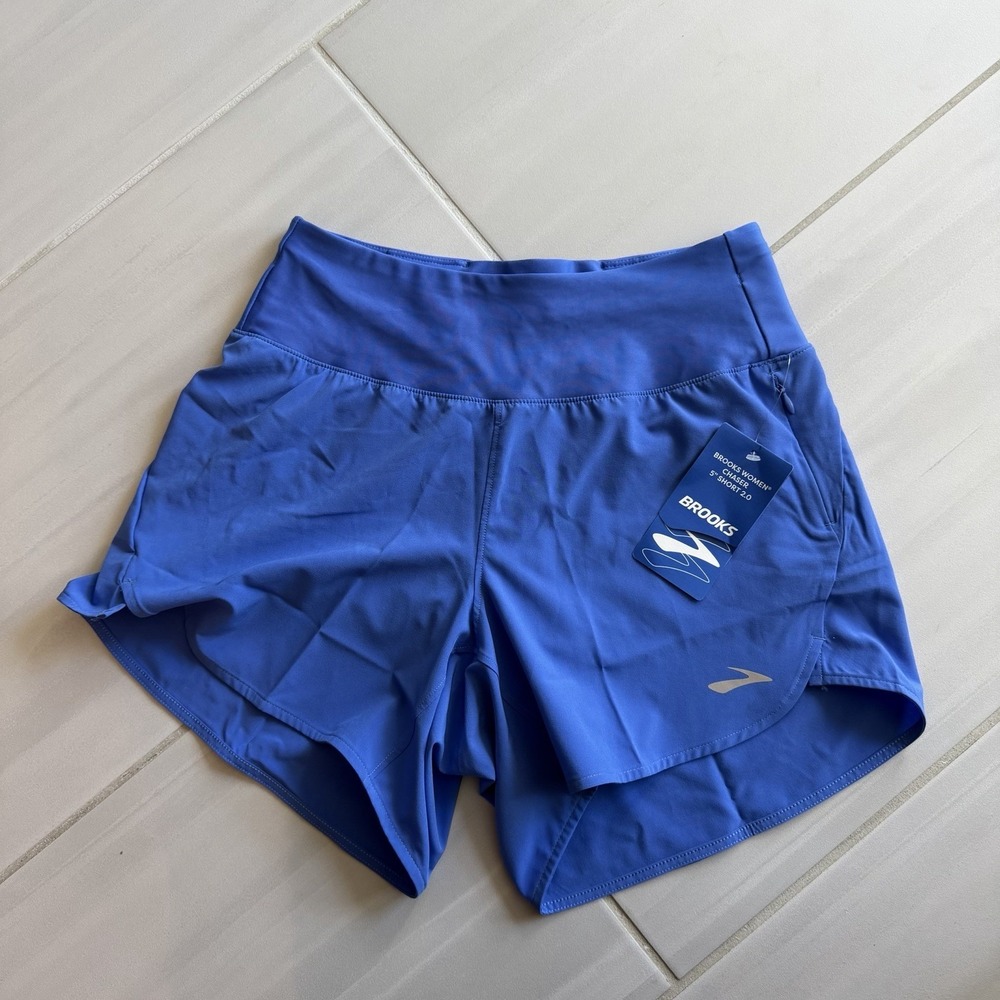 Brooks Women's Sz XS Chaser 5" Short 2.0 Bluebell Athletic Shorts Zipped Pocket - Picture 3 of 6